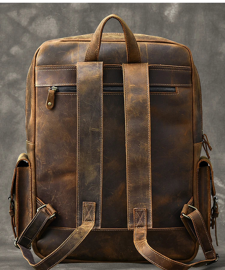 Zaino Vintage Uomo in Vera Pelle Crazy Horse – Grande Capacità con Scomparto per Laptop 17"