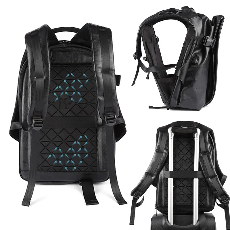 Zaino Uomo in Pelle per Laptop 15,6 Pollici con Ricarica USB – Impermeabile, Antifurto e da Viaggio