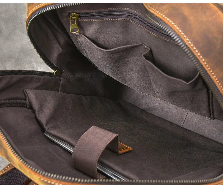 Zaino Vintage Uomo in Vera Pelle Crazy Horse – Grande Capacità con Scomparto per Laptop 17"