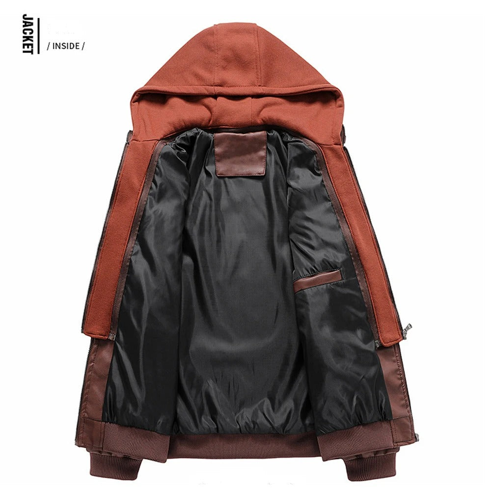 Giacca da Uomo in Vera Pelle con Cappuccio – MotorMen Premium | Stile Urban e Comfort Invernale