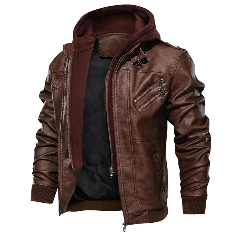 Giacca da Uomo in Vera Pelle con Cappuccio – MotorMen Premium | Stile Urban e Comfort Invernale