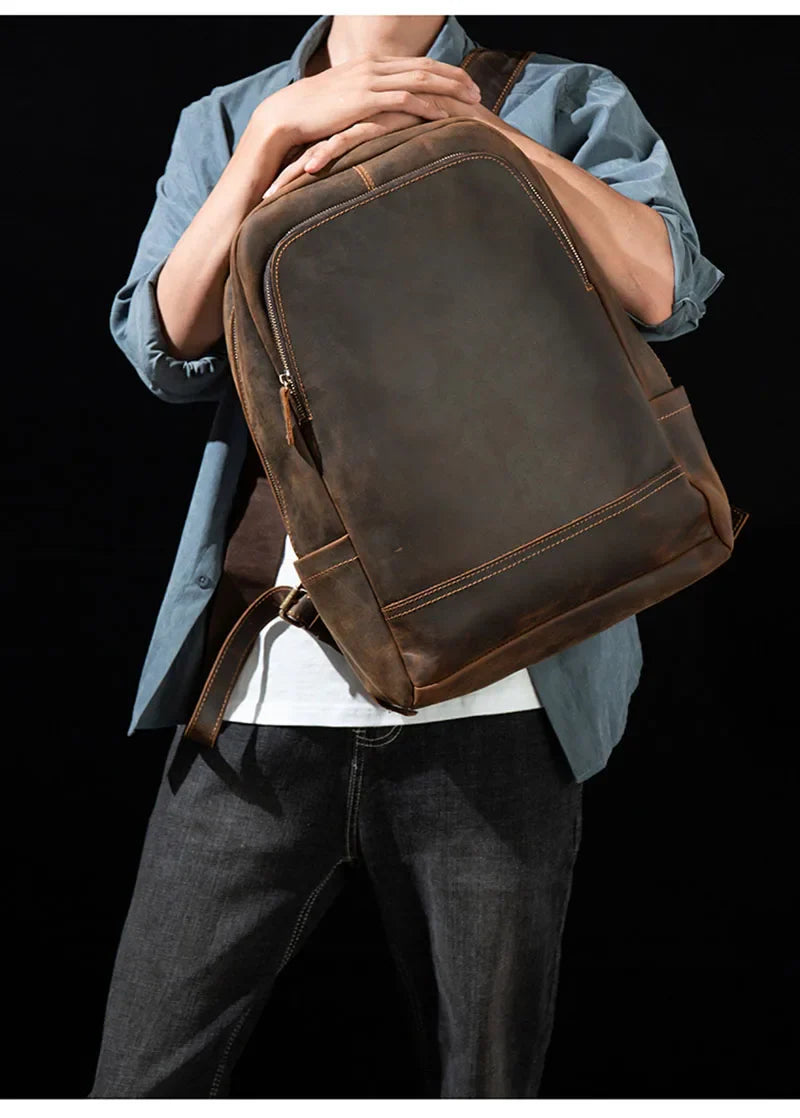 Luufan Genuine leather Men‘s Backpack Large Knapsack Fit 15.6" Laptop Rucksack Student School Bag Daypack Man Travel Backpack