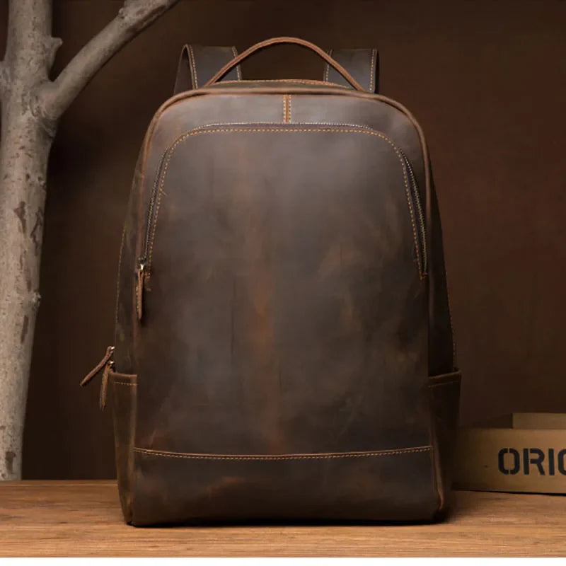 Luufan Genuine leather Men‘s Backpack Large Knapsack Fit 15.6" Laptop Rucksack Student School Bag Daypack Man Travel Backpack
