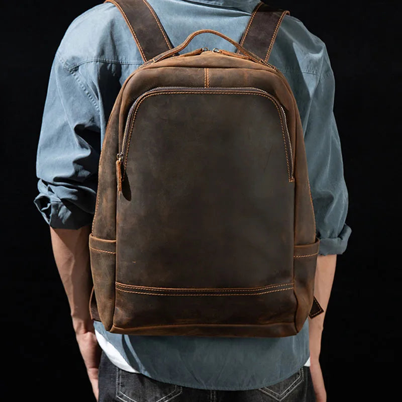 Luufan Genuine leather Men‘s Backpack Large Knapsack Fit 15.6" Laptop Rucksack Student School Bag Daypack Man Travel Backpack