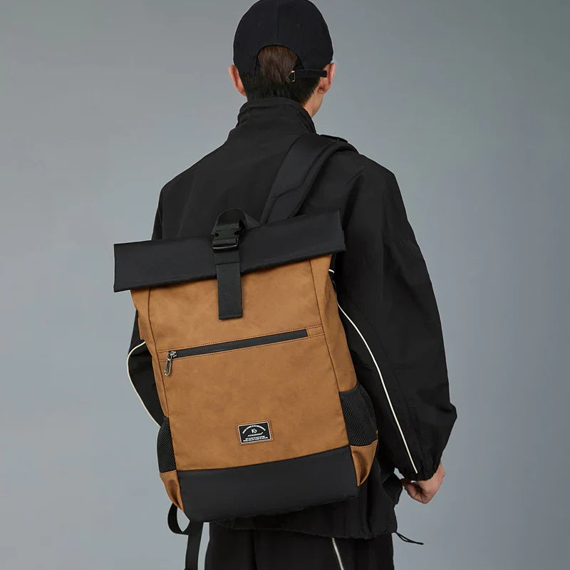Zaino Unisex in Pelle PU Impermeabile con Porta USB – Leggero, Design Roll Top, Grande Capacità