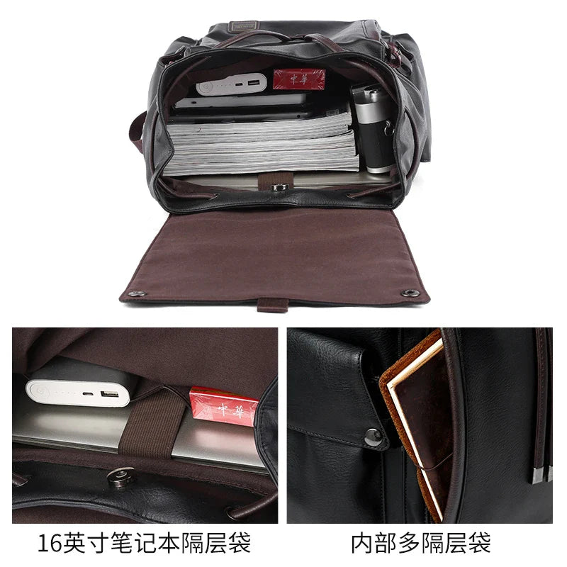 Zaino Uomo in Cuoio Impermeabile con Porta USB – Grande Capacità per Laptop 15,6" e Uso Quotidiano