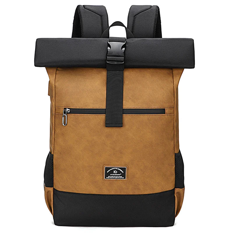 Zaino Unisex in Pelle PU Impermeabile con Porta USB – Leggero, Design Roll Top, Grande Capacità
