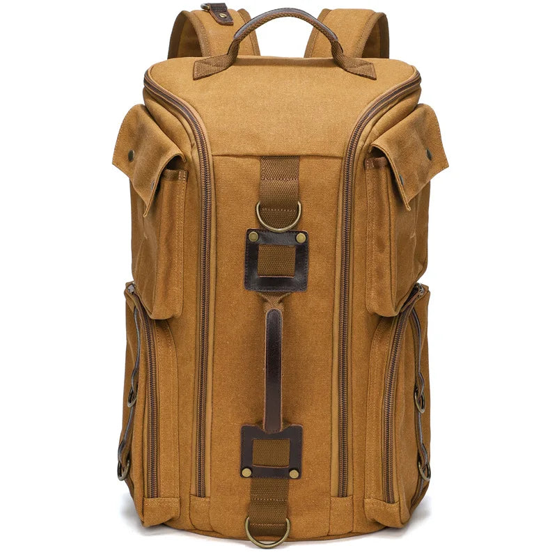 Zaino Vintage Uomo in Pelle e Tela Cerata – Capacità per Laptop 16 Pollici, Zaino da Viaggio e Scuola