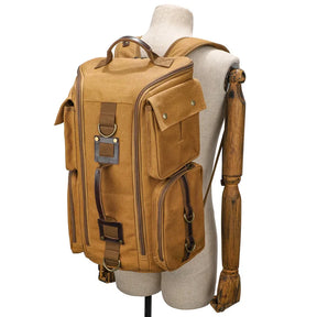 Zaino Vintage Uomo in Pelle e Tela Cerata – Capacità per Laptop 16 Pollici, Zaino da Viaggio e Scuola