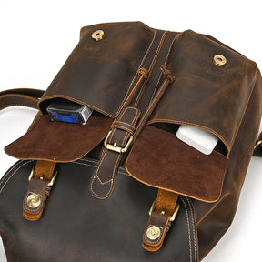 Zaino Uomo in Pelle Crazy Horse Vintage – Grande Capacità per Viaggi, Scuola e Uso Quotidiano