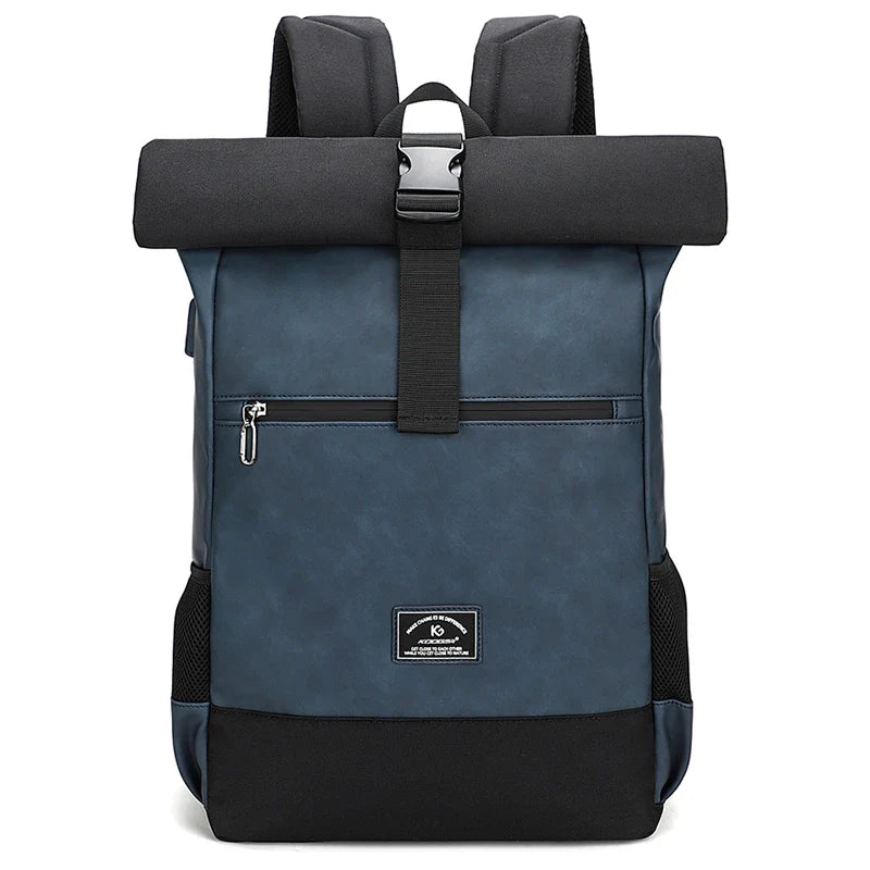 Zaino Unisex in Pelle PU Impermeabile con Porta USB – Leggero, Design Roll Top, Grande Capacità