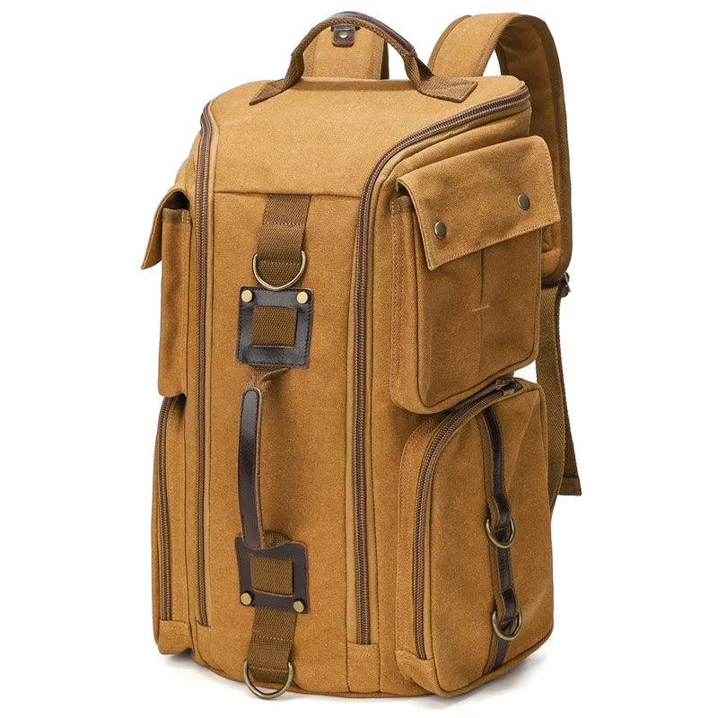 Zaino Vintage Uomo in Pelle e Tela Cerata – Capacità per Laptop 16 Pollici, Zaino da Viaggio e Scuola