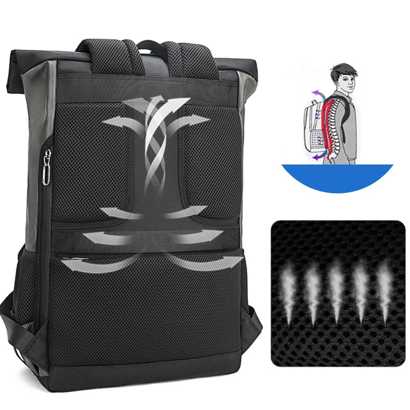 Zaino Unisex in Pelle PU Impermeabile con Porta USB – Leggero, Design Roll Top, Grande Capacità