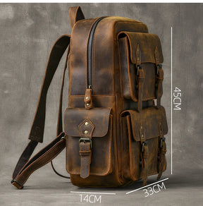 Zaino Vintage Uomo in Vera Pelle Crazy Horse – Grande Capacità con Scomparto per Laptop 17"