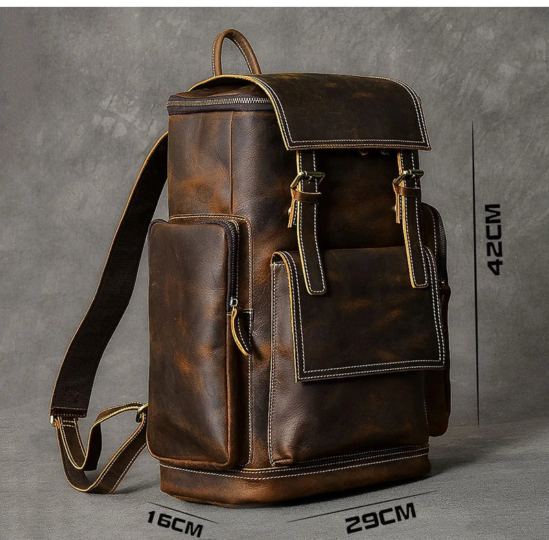 Zaino Vintage Uomo in Cuoio Crazy Horse – Grande Capacità per Escursionismo e Arrampicata