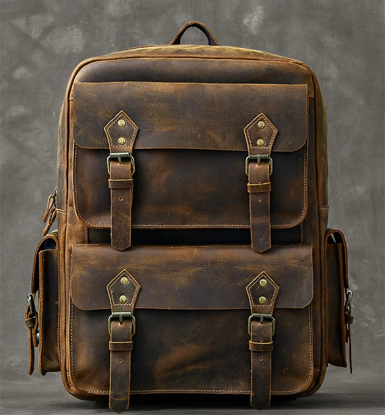 Zaino Vintage Uomo in Vera Pelle Crazy Horse – Grande Capacità con Scomparto per Laptop 17"