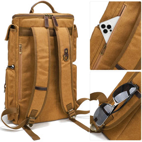 Zaino Vintage Uomo in Pelle e Tela Cerata – Capacità per Laptop 16 Pollici, Zaino da Viaggio e Scuola
