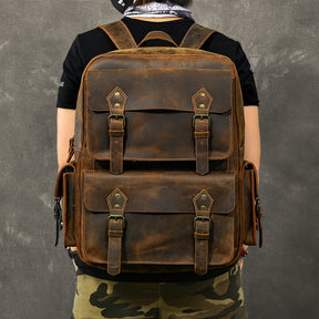 Zaino Vintage Uomo in Vera Pelle Crazy Horse – Grande Capacità con Scomparto per Laptop 17"