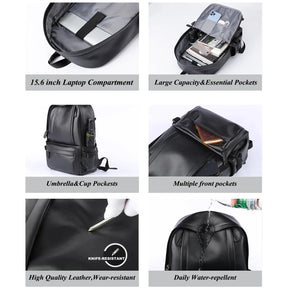 Zaino Uomo in Cuoio Resistente all’Acqua con Porta USB – Per Laptop 14 Pollici e Viaggi