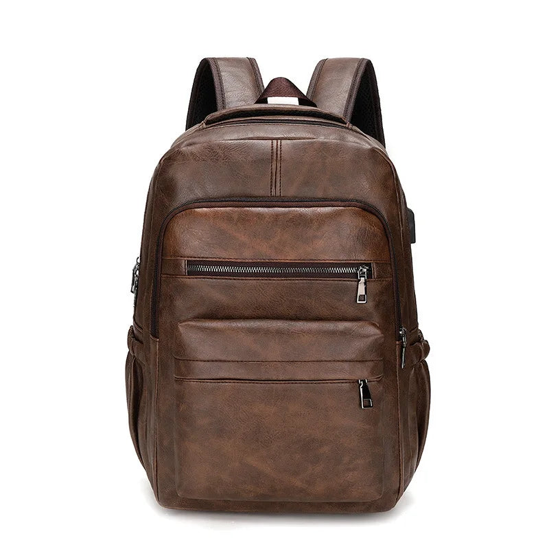Zaino Uomo in Cuoio con Porta USB per Ricarica – Grande, Impermeabile, Ideale per Laptop, Scuola e Viaggi, Design Elegante e Funzionale