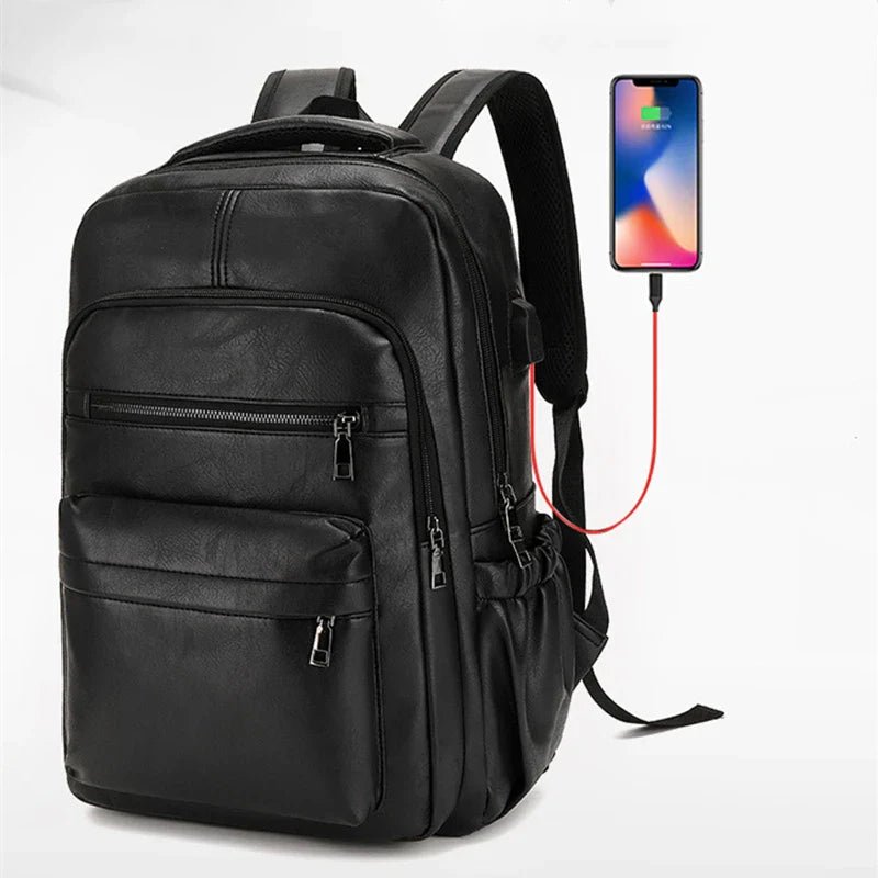 Zaino Uomo in Cuoio con Porta USB per Ricarica – Grande, Impermeabile, Ideale per Laptop, Scuola e Viaggi, Design Elegante e Funzionale