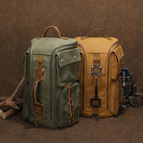 Zaino Vintage Uomo in Pelle e Tela Cerata – Capacità per Laptop 16 Pollici, Zaino da Viaggio e Scuola