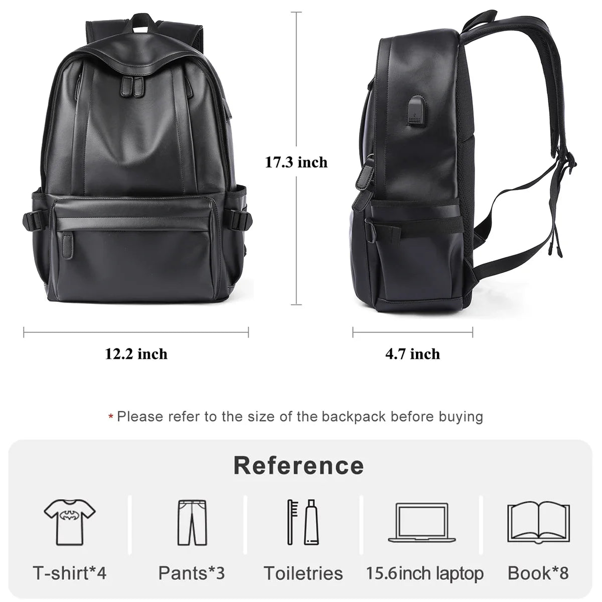 Zaino Uomo in Cuoio Resistente all’Acqua con Porta USB – Per Laptop 14 Pollici e Viaggi