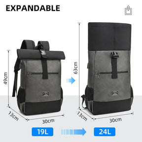 Zaino Unisex in Pelle PU Impermeabile con Porta USB – Leggero, Design Roll Top, Grande Capacità