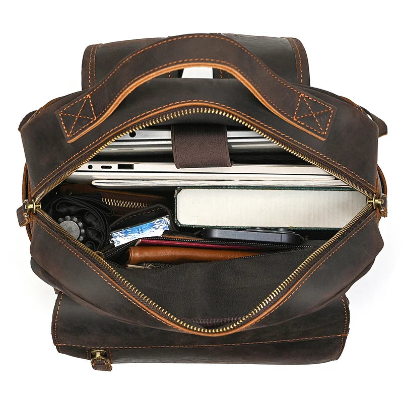 Zaino Uomo in Vera Pelle Crazy Horse – Grande Capacità con Scomparto per Laptop fino a 18"