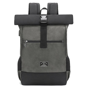 Zaino Unisex in Pelle PU Impermeabile con Porta USB – Leggero, Design Roll Top, Grande Capacità