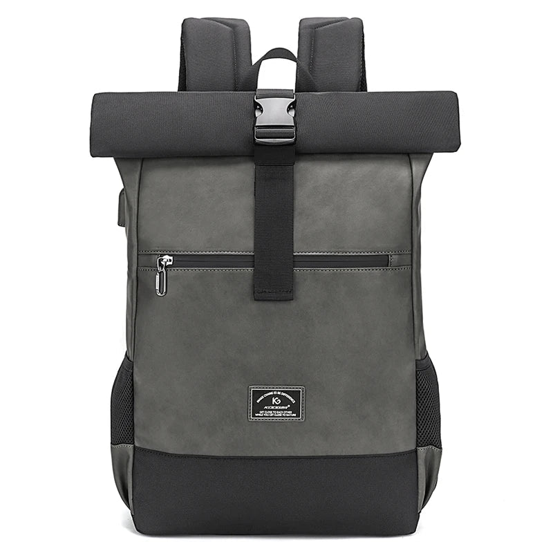 Zaino Unisex in Pelle PU Impermeabile con Porta USB – Leggero, Design Roll Top, Grande Capacità